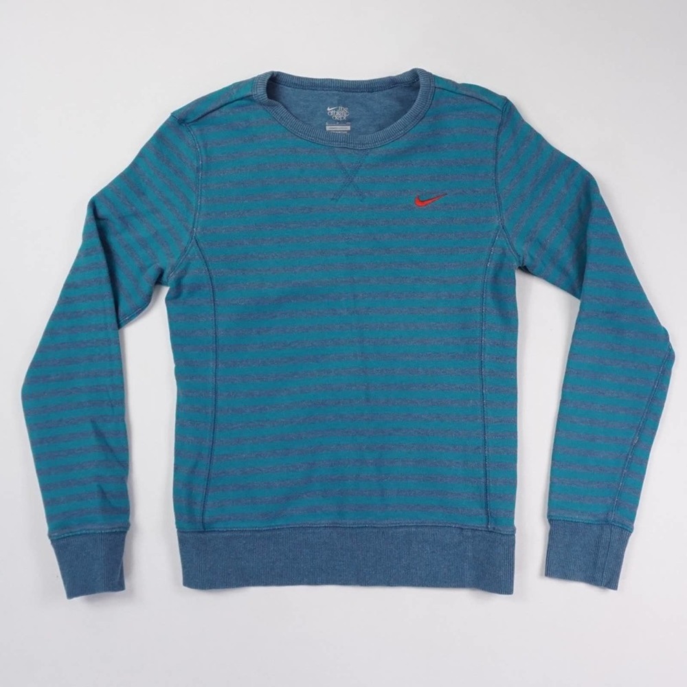 Nike Women's Athletic Dept. Sweater Pullover Size Small logo Stripe Stretch Blue